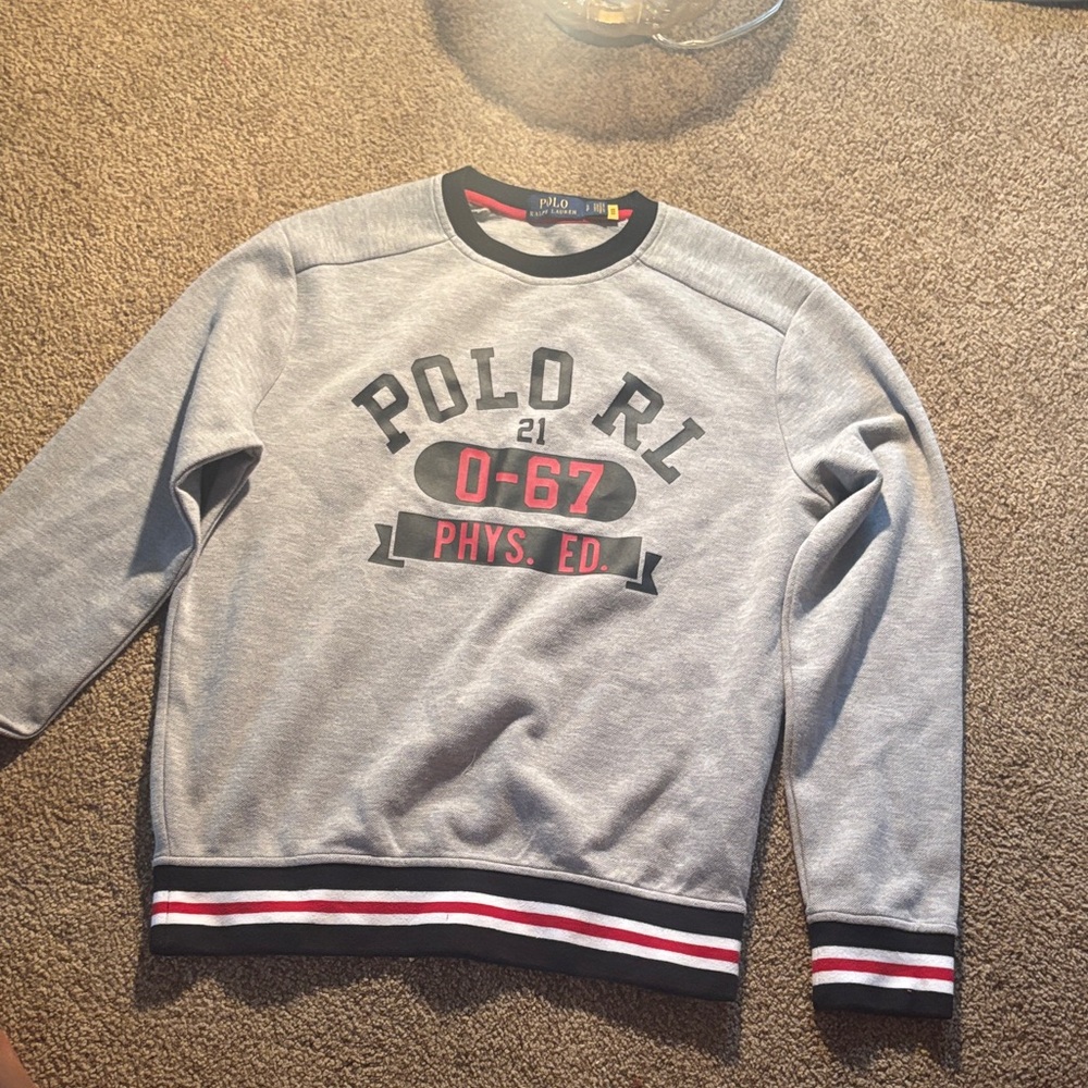 Polo by Ralph Lauren Gray Crewneck Sweater with Black and Red Accents